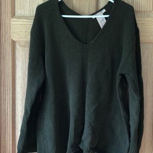 Olive color chenille Double V sweater
